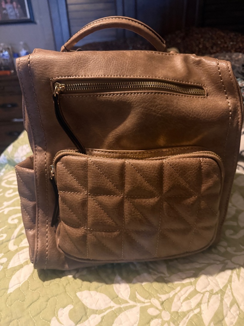 Quilted Front Pocket Women's Backpack - Brown